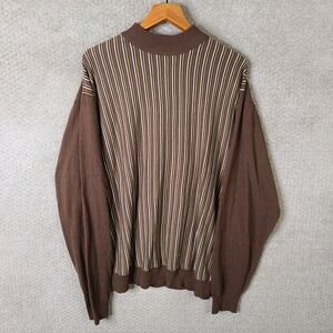 New Gen Sweater Mens 3XL Brown Striped Mock Neck Acrylic Long Sleeve Casual